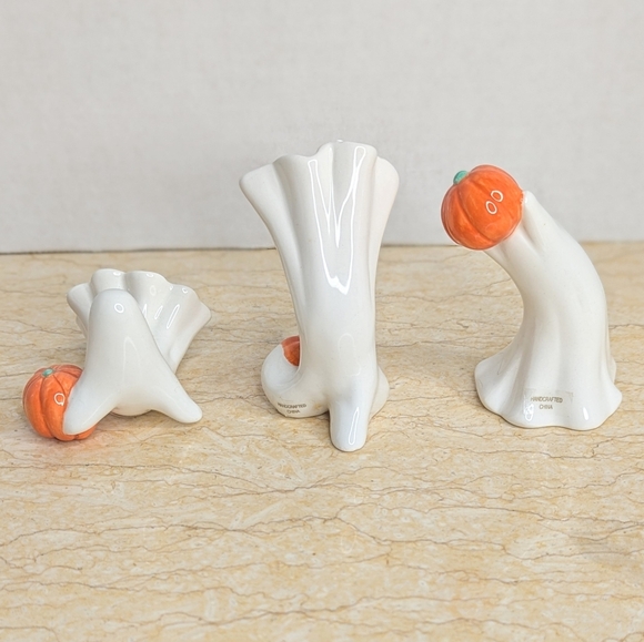 Vintage Fitz & Floyd Halloween Ceramic Tumbling Friendly Ghosts Pumpkin Figurine - Picture 4 of 9